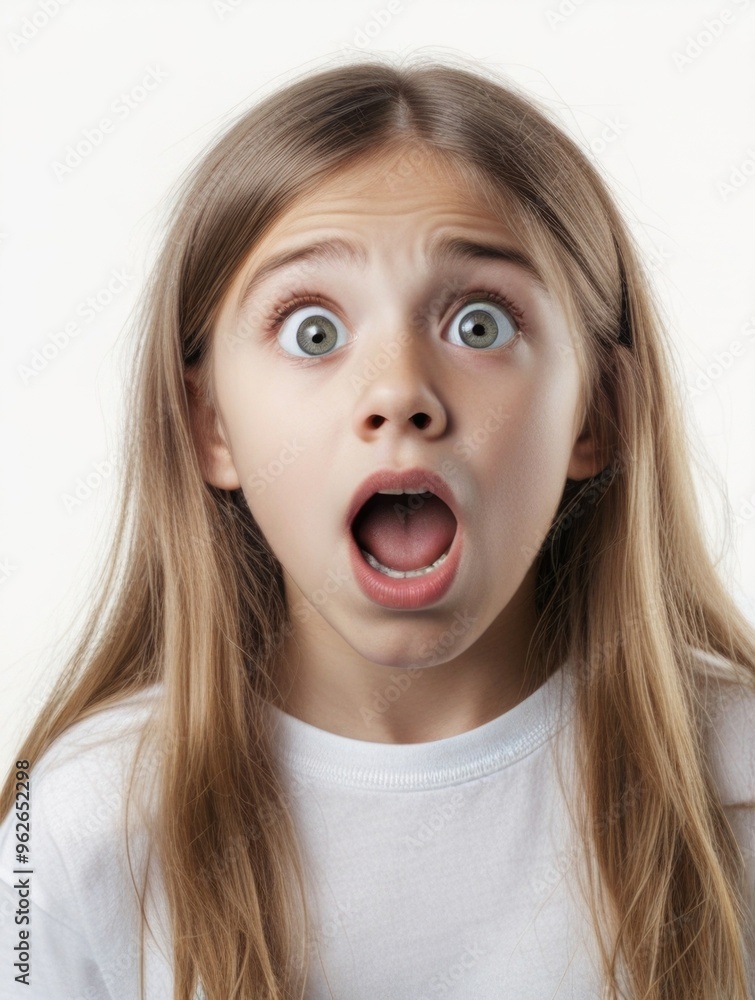 young girl posing with a shocked expression isolated on a white background young girl posing with a shocked expression isolated on a white background