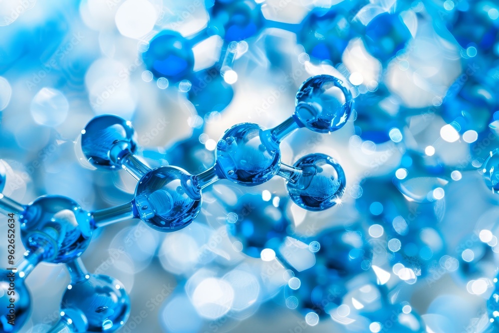 Abstract Blue Molecules Structure, Scientific Background With Copy Space, 3D Rendering Abstract Blue Molecules Structure, Scientific Background With Copy Space, 3D Rendering