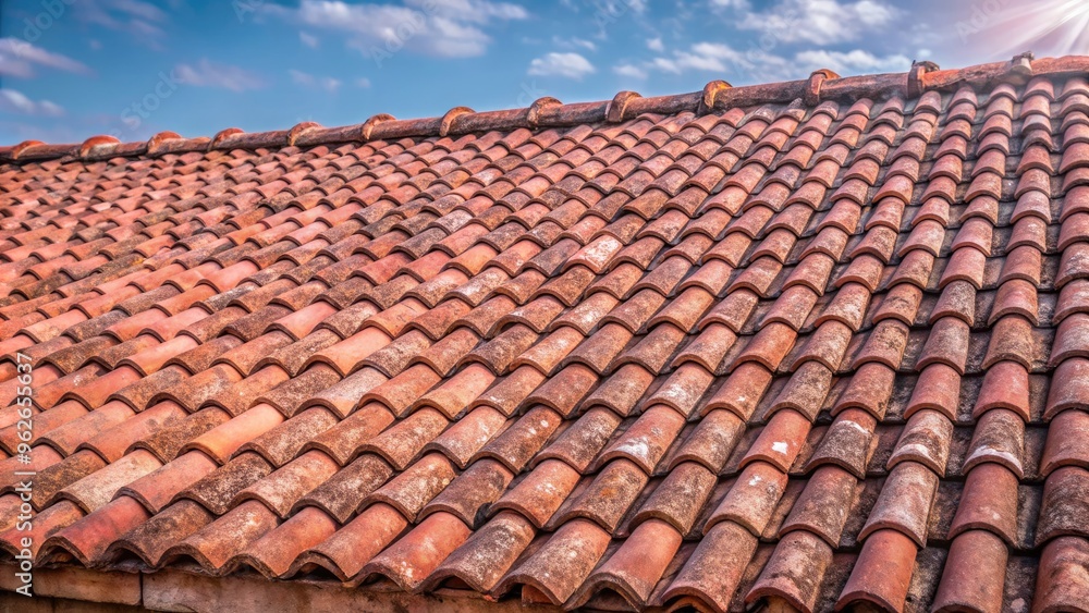 A roof covered with traditional red clay tiles. A roof covered with traditional red clay tiles.