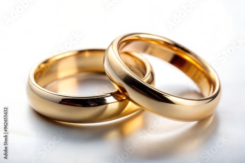 Close-up gold wedding rings with gleaming reflections