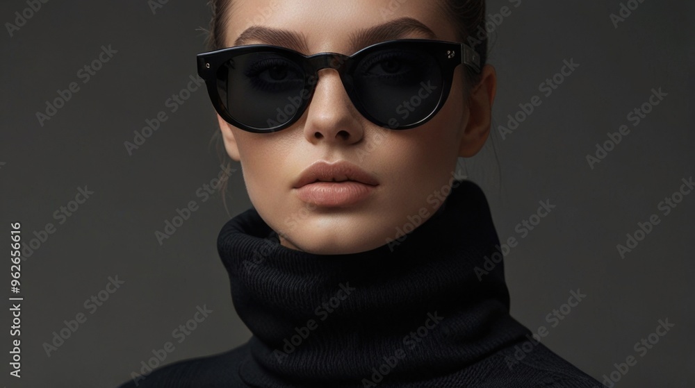 young lady in a black turtleneck wearing black sunglasses young lady in a black turtleneck wearing black sunglasses