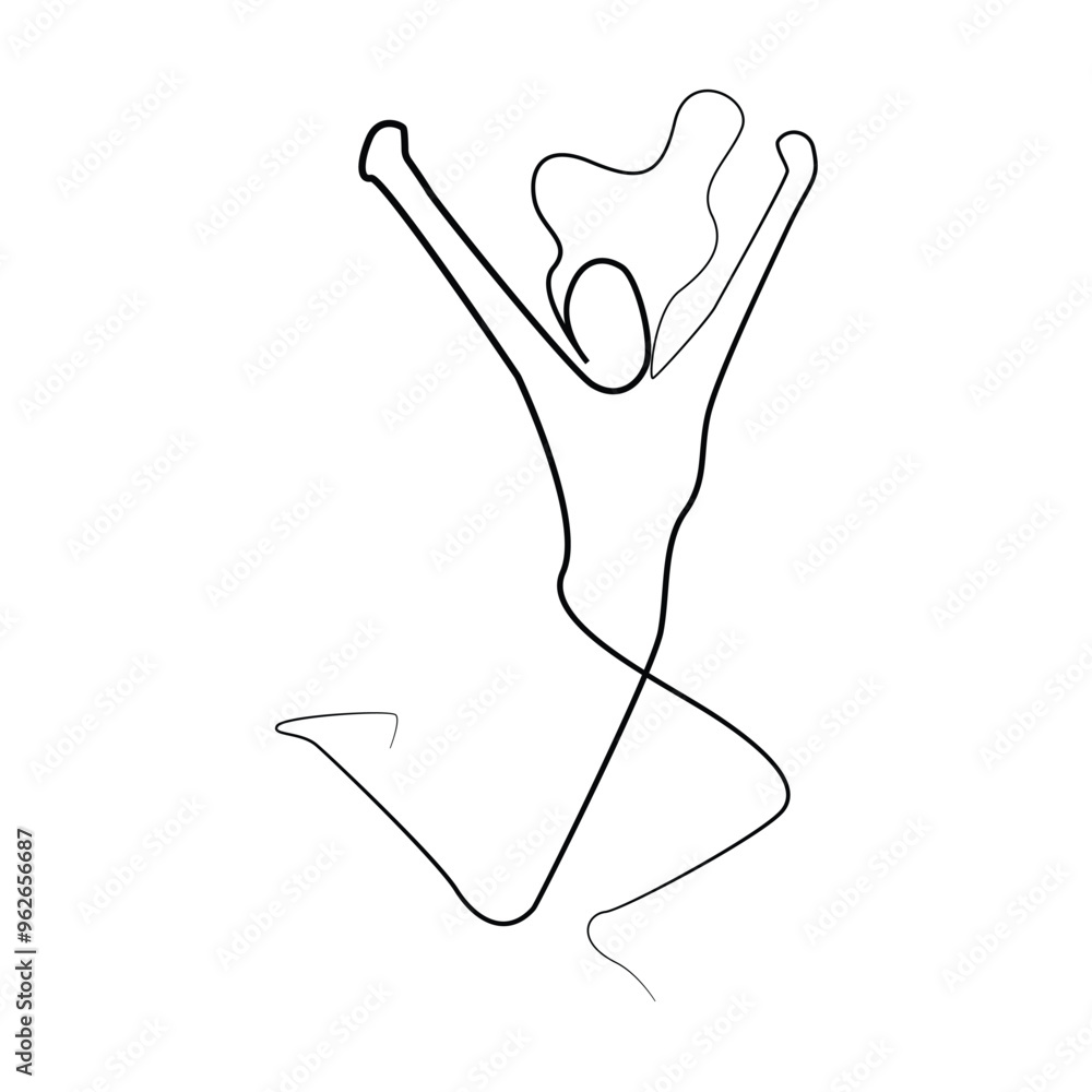 minimalist line of woman jumping.one continuous line of woman happy and jumping.line vector illustration minimalist line of woman jumping.one continuous line of woman happy and jumping.line vector illustration