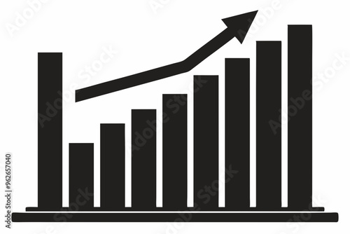 
Growth bar chart, Growing graph vector, Business chart with arrow, Profit growing icon, Growth success icon vector. 
