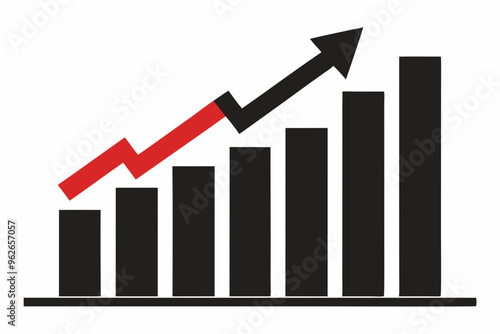 
Growth bar chart, Growing graph vector, Business chart with arrow, Profit growing icon, Growth success icon vector. 
