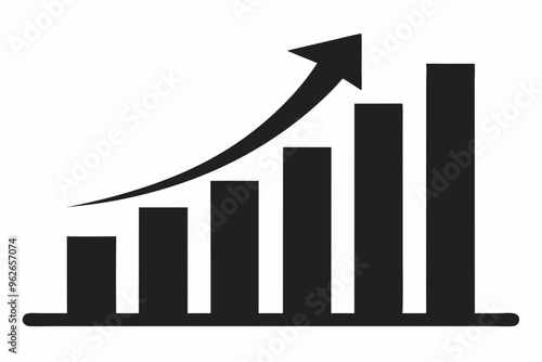 
Growth bar chart, Growing graph vector, Business chart with arrow, Profit growing icon, Growth success icon vector. 
