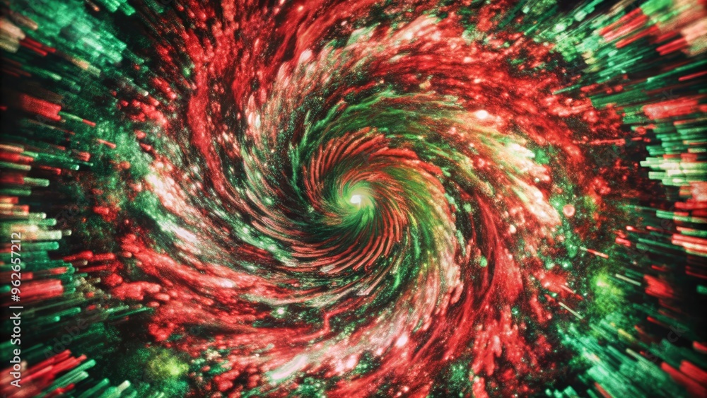Obraz premium A dynamic spiral of red and green lights in motion.