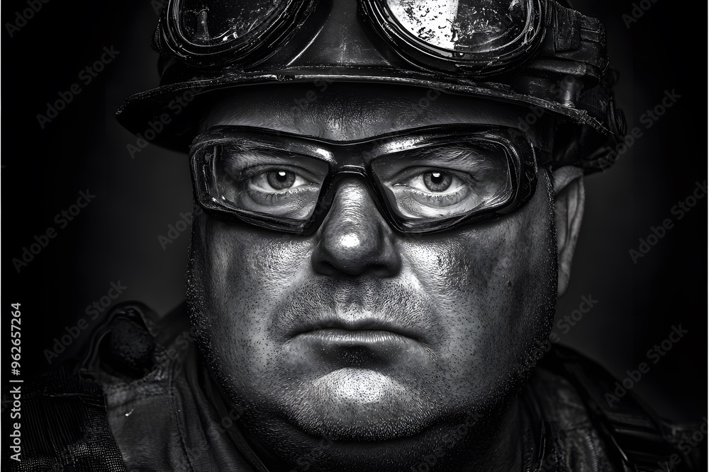 Closeup Portrait of a Man Wearing Safety Glasses and a Hard Hat Closeup Portrait of a Man Wearing Safety Glasses and a Hard Hat