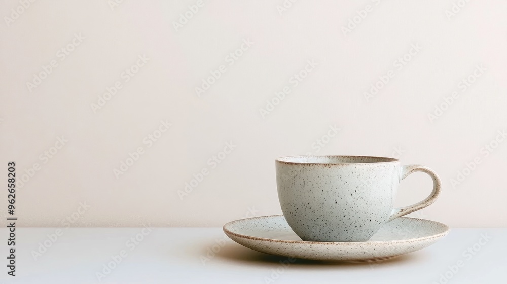 A minimalist ceramic cup on a saucer against a soft, neutral background. A minimalist ceramic cup on a saucer against a soft, neutral background.