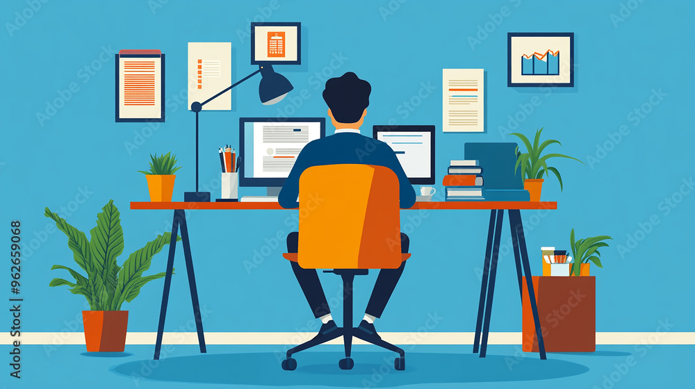 Fototapeta premium The shift to remote work continues to influence business strategies with companies investing in collaborative technology and flexible workspaces