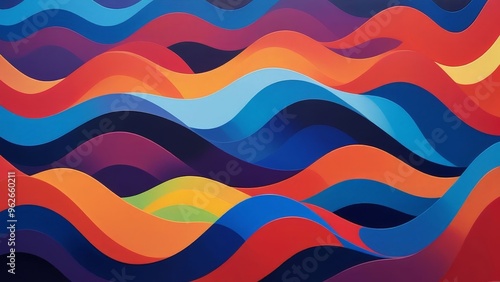 Abstract background of colorful wavy lines in shades of blue, red, orange, yellow, and purple.