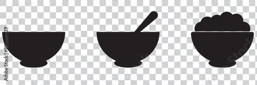 Soup bowl meal vector icon set