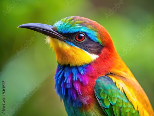 A Close-Up Photo Of A Small, Vibrant Bird With A Long, Curved Beak And Colorful Plumage.