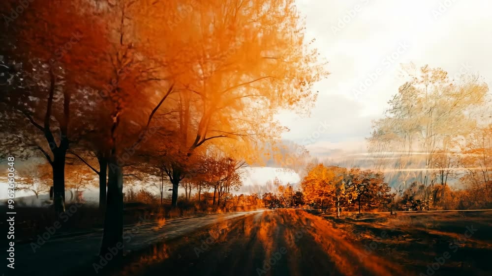 Autumn landscape with vibrant colors and soft sunlight touching the trees by the water’s edge at sunset Autumn landscape with vibrant colors and soft sunlight touching the trees by the water’s edge at sunset