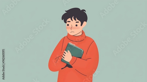 a boy hold his book