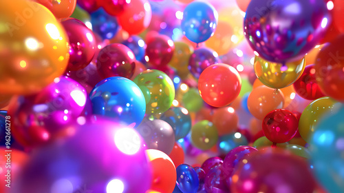 Birthday party colourful balloons background anniversary party in motion with full of colorful balloons rainbow colors, Colorful balls background for kids zone or children's playroom