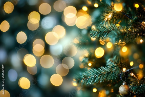 Defocused Christmas tree. Defocused Lights. Christmas tree background with generative ai