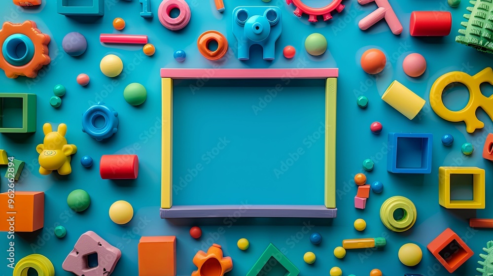 Colorful Toy Shapes on a Blue Background
