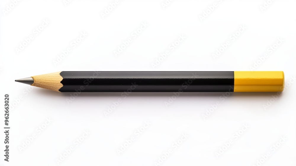 Black and yellow pencil with an eraser isolated on a white background top view Black and yellow pencil with an eraser isolated on a white background top view