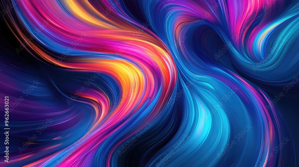 Swirling bright colors in a futuristic, fluid design with bold, contrasting hues against a dark backdrop. Swirling bright colors in a futuristic, fluid design with bold, contrasting hues against a dark backdrop.
