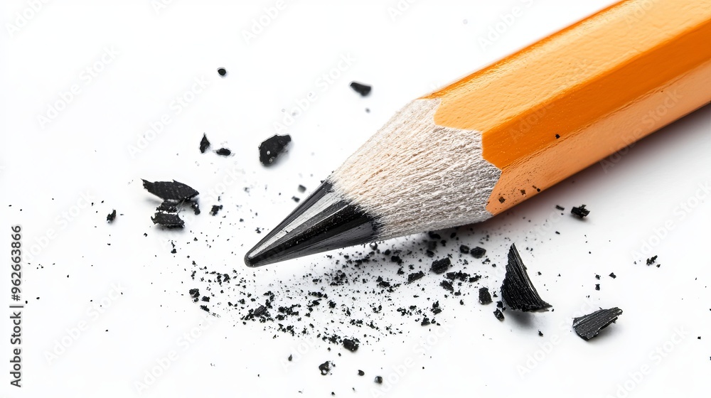 Broken graphite pencil on a white background representing school stationery Broken graphite pencil on a white background representing school stationery