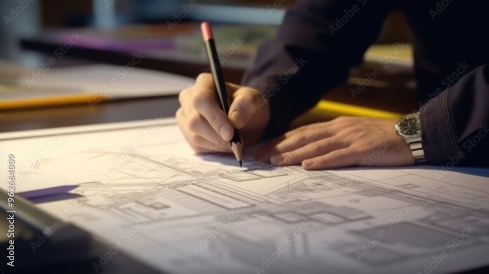 Architect Working on Blueprint Architect Working on Blueprint