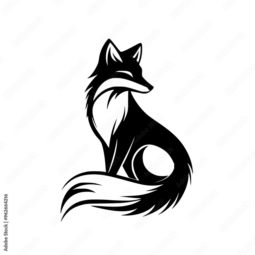 Obraz premium Stylized black and white fox logo designs, Set of elegant black and white fox logo illustrations featuring minimalistic, sleek lines and bold contrasts, perfect for branding or design elements.