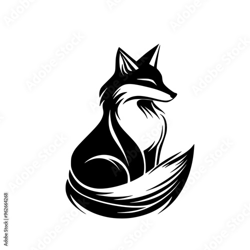 Stylized black and white fox logo designs, Set of elegant black and white fox logo illustrations featuring minimalistic, sleek lines and bold contrasts, perfect for branding or design elements.

