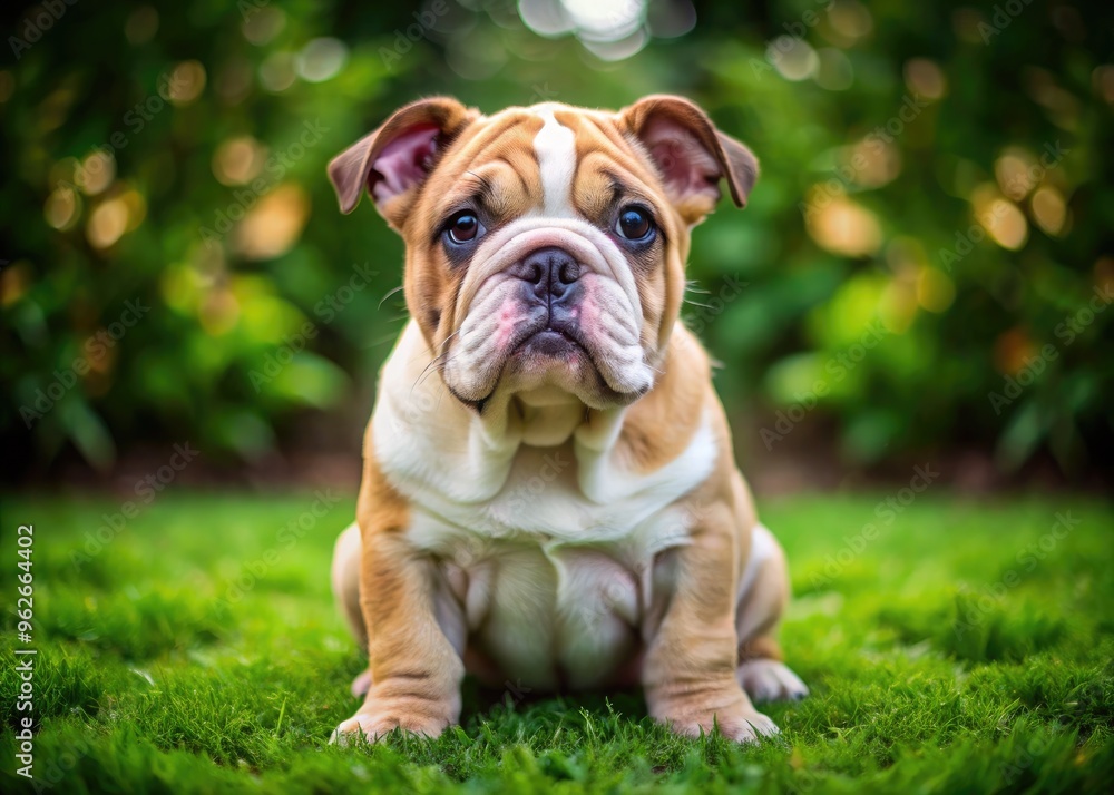 Adorable small Bulldog with wrinkles and unique facial features, sitting on a patch of green grass, gazing directly at the camera with a playful expression. Adorable small Bulldog with wrinkles and unique facial features, sitting on a patch of green grass, gazing directly at the camera with a playful expression.