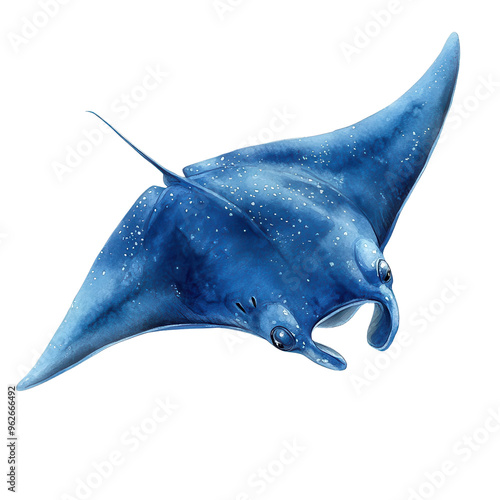 A vibrant blue manta ray gracefully gliding through water, showcasing its unique and beautiful wing-like fins.