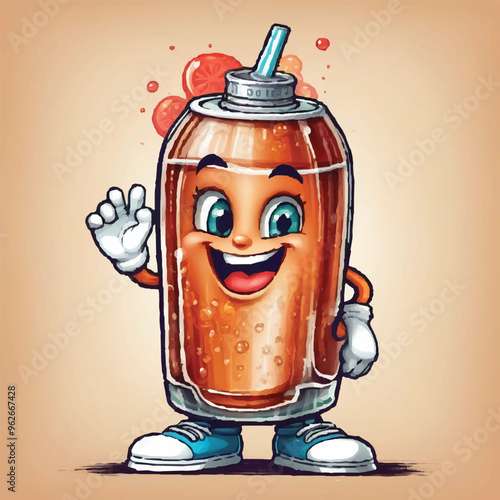 Cute happy soda can character. Funny smiling and wink soft drink cartoon emoticon in flat style. drink vector illustration. cute soda cup cartoon mascot character funny expression showing muscle.