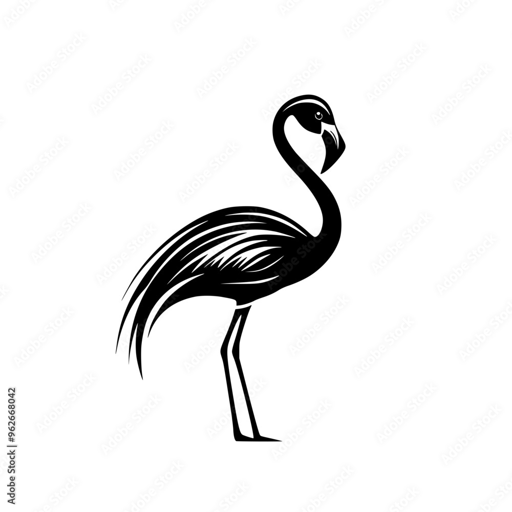Fototapeta premium Minimalist black and white flamingo logo design, Stylized black and white flamingo logo illustrations featuring sleek lines and elegant curves, ideal for branding or design projects. 