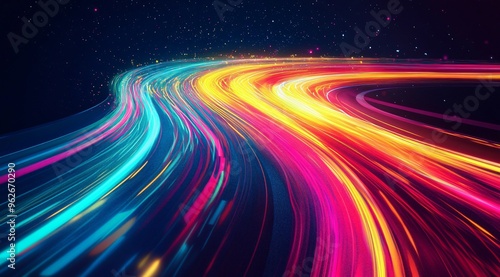 Abstract Colorful Light Trails and Stars Background