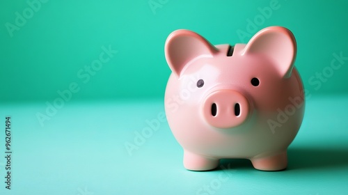 Pink piggy bank isolated against a green background