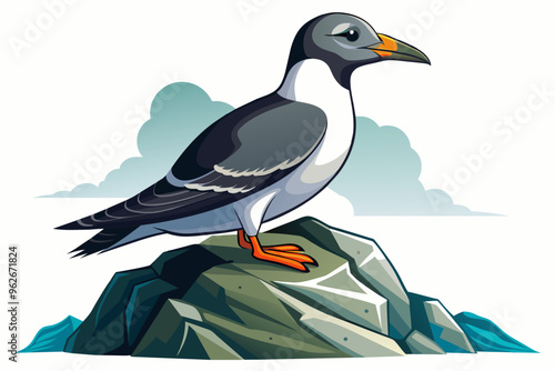 Free vector perched seabird on rocky outcrop on vector art illustration