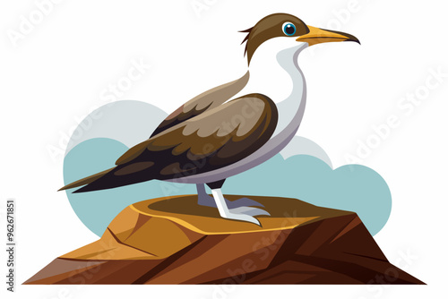 Free vector perched seabird on rocky outcrop on vector art illustration