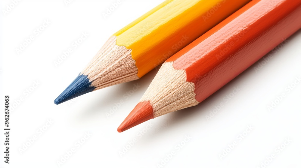 Top view of three color pencils isolated on a white background Top view of three color pencils isolated on a white background