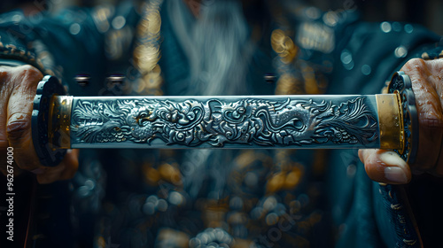Close Up of a Sword with Dragon Design Illustration