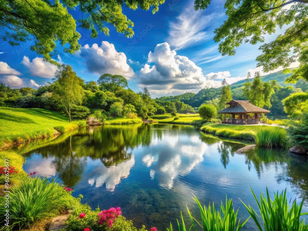 An Idyllic Natural Setting With Vibrant Greenery, Clear Skies, And A Peaceful Ambiance, Showcasing The Harmony Between The Elements And The Serenity Of Nature An Idyllic Natural Setting With Vibrant Greenery, Clear Skies, And A Peaceful Ambiance, Showcasing The Harmony Between The Elements And The Serenity Of Nature