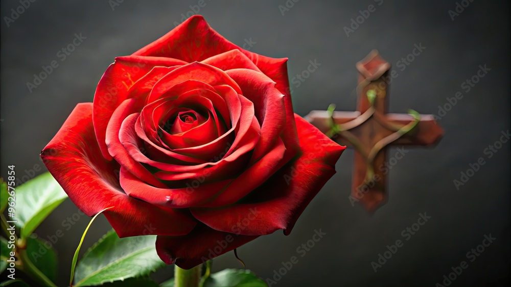 An Image Of A Red Rose With Cross-Shaped Petals And A Flared Center An Image Of A Red Rose With Cross-Shaped Petals And A Flared Center