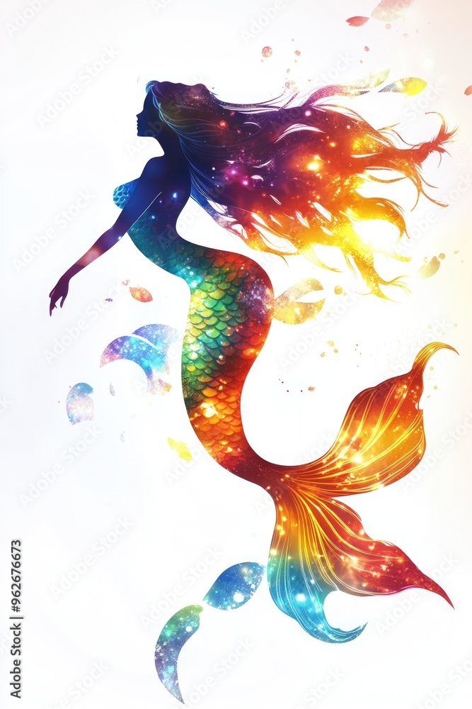 Obraz premium Mermaid with long hair floating