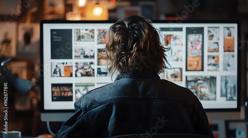 Designer Adjusting Layout Designs for a Magazine Spread on a Computer Screen