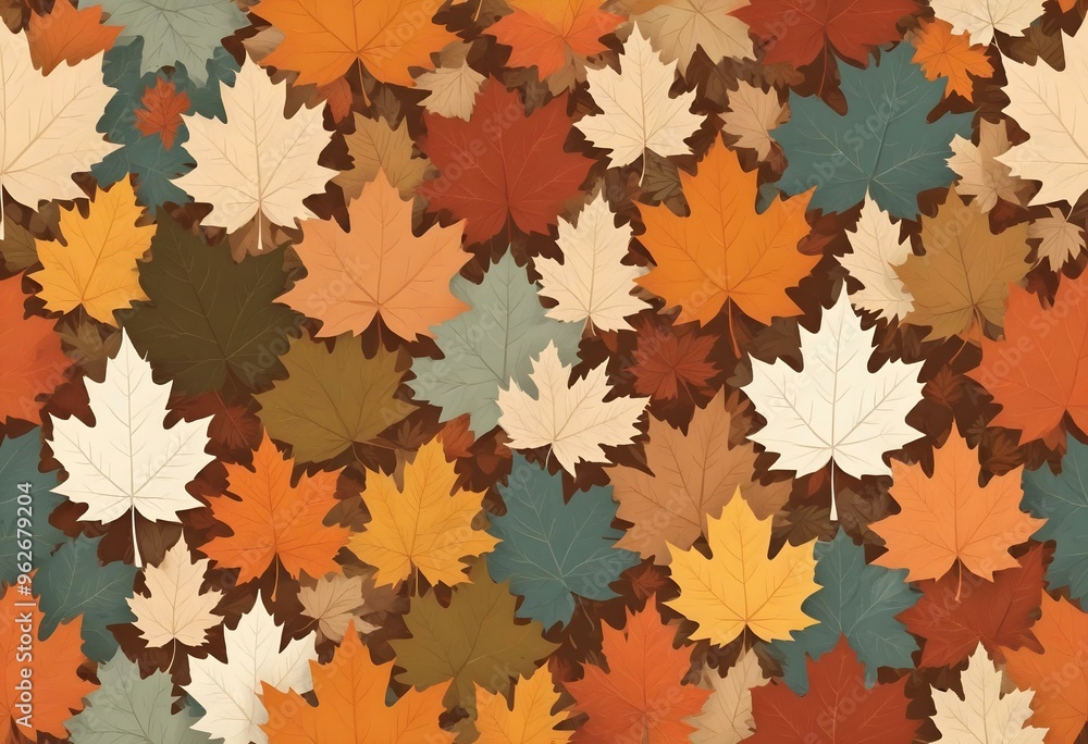 A colorful background with a pattern of leaves that has the word autumn on it A colorful background with a pattern of leaves that has the word autumn on it