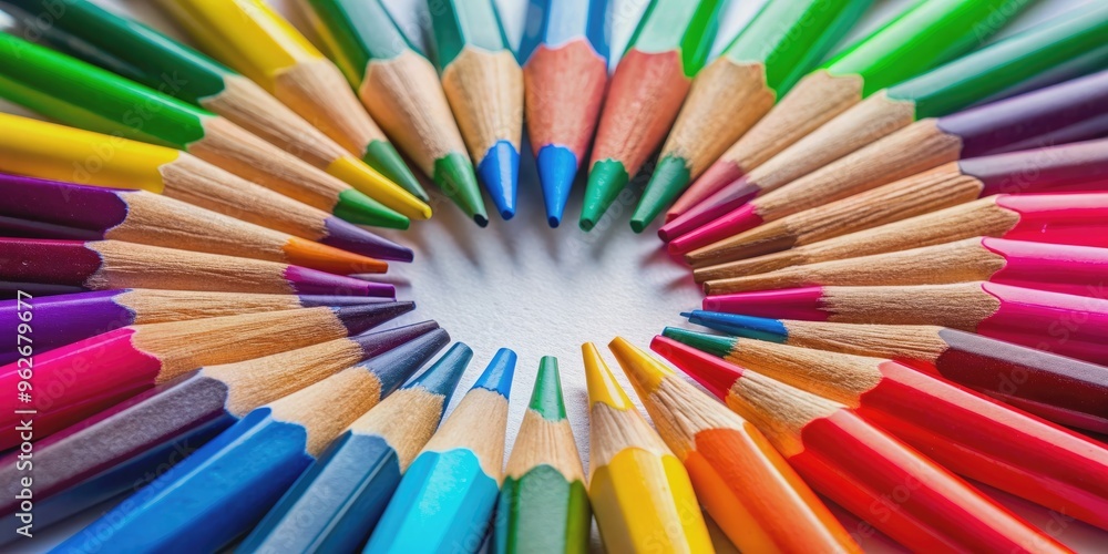 Closeup of multicolored pencil tips arranged in a circular pattern, colorful, pencils, tips, circular, arrangement Closeup of multicolored pencil tips arranged in a circular pattern, colorful, pencils, tips, circular, arrangement