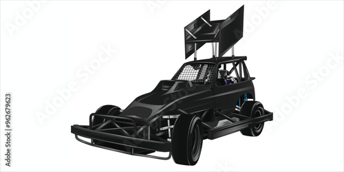 Outline black and painted racing car. Isolated in black background, for t-shirt design, print, and for business purposes.