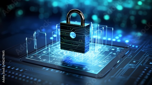 Wallpaper Mural A padlock on a digital circuit board representing cyber security and data protection. Torontodigital.ca