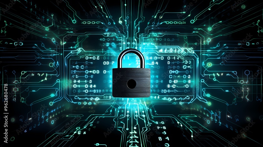 A padlock on a digital circuit board representing cyber security and data protection. A padlock on a digital circuit board representing cyber security and data protection.