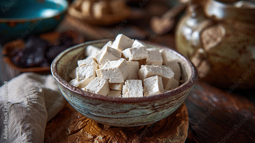 A Wooden Bowl Full of Tofu A Wooden Bowl Full of Tofu
