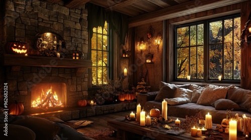 Cozy Autumn Cabin Retreat with Fireplace and Candles