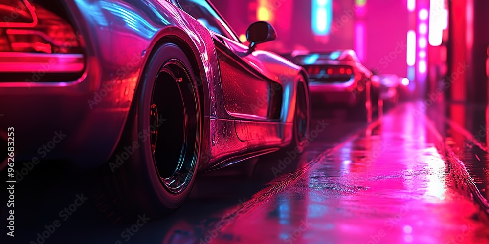 Side view car in neon color Side view car in neon color
