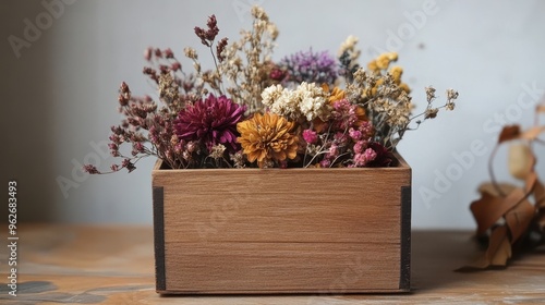 Rustic Autumn Floral Arrangement in Wooden Box